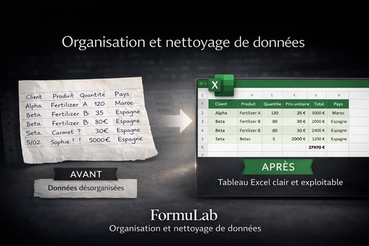 Je vais organiser et nettoyer vos données dans un tableau excel clair ...