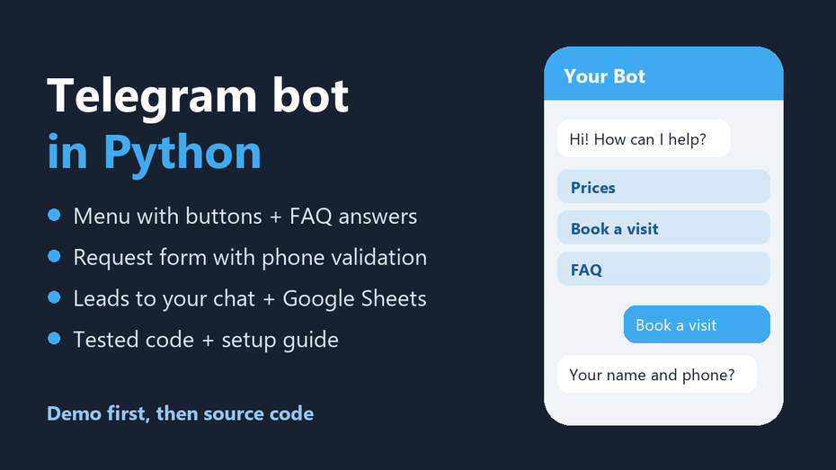 I will build a Telegram bot in Python with menus and lead forms and ...