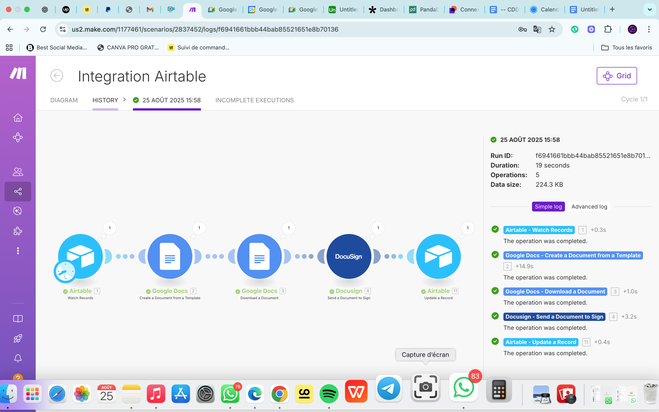 envoi automatique de document a  signé a partir d'une template