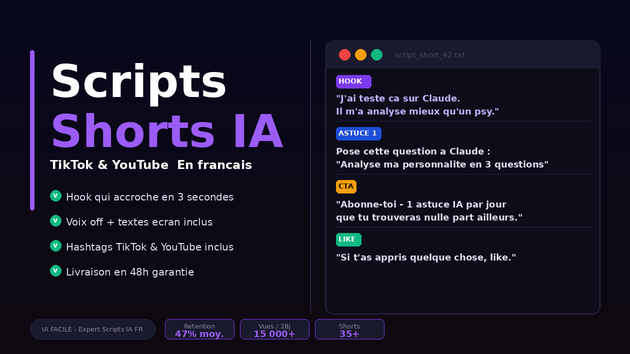 Je vais créer vos scripts Shorts IA viraux pour TikTok et YouTube en ...