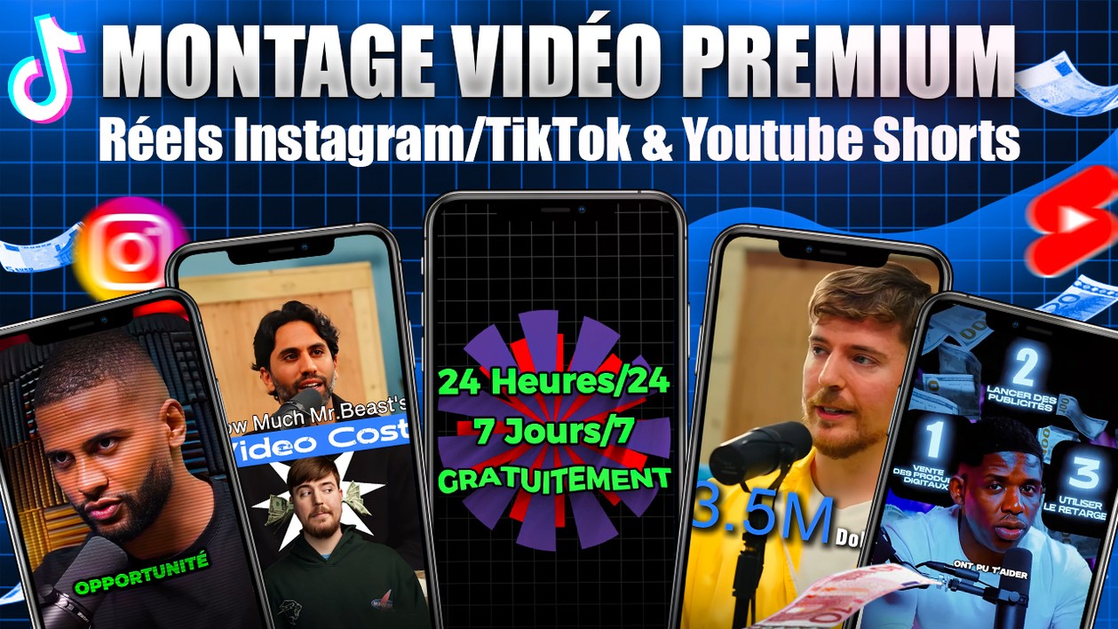 Je vais faire un montage vidéo pour Reels Instagram, TikTok, YouTube ...