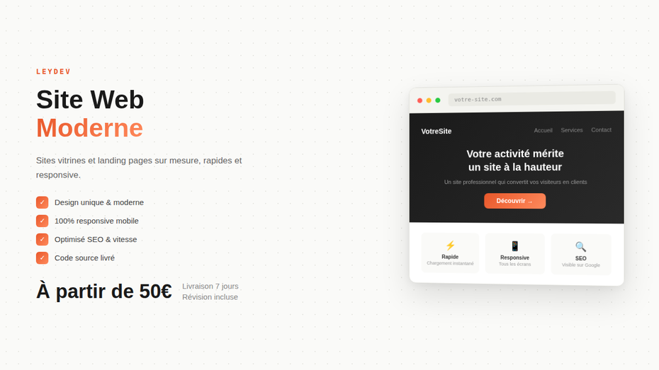 Je vais créer votre site web moderne et responsive sur mesure par LeyDev