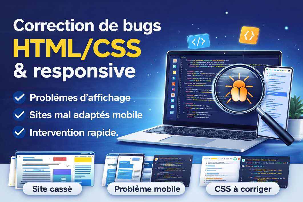 Je vais corriger les problèmes d'affichage HTML / CSS et responsive de ...
