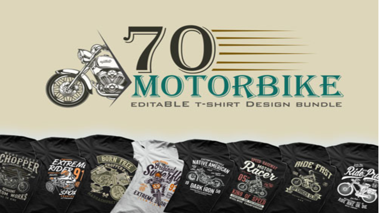 Je vais livrer 70 Designs Motorbike VINTAGE pour T-SHIRTS MODIFIABLE pour Print On Demand