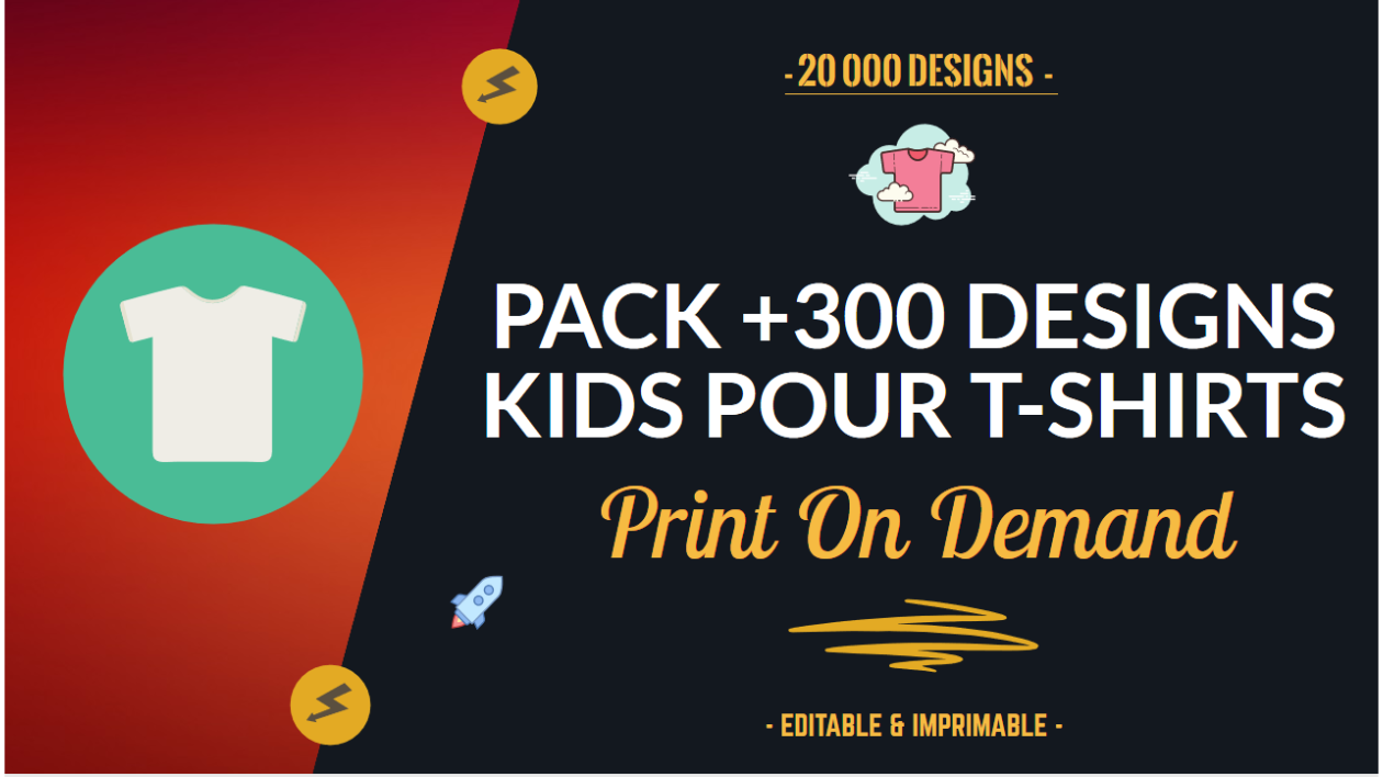 Je vais livrer +300 Designs KIDS pour T-SHIRTS MODIFIABLE pour Print On Demand (POD)