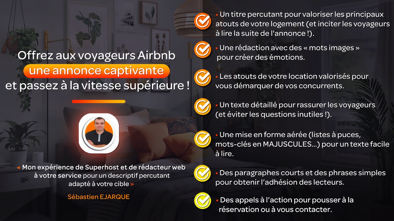 Je vais rédiger votre annonce Airbnb optimisée par SebastienEjarque