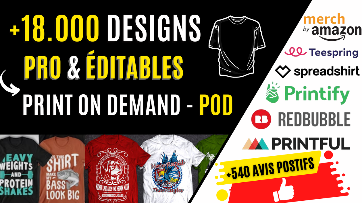 Je vais vous donner 5000 designs de t-shirts modifiables et revendables en pod print on demand