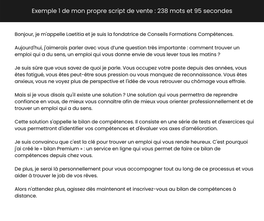 Je vais rédiger un script pour parler de votre offre de service et vous ...