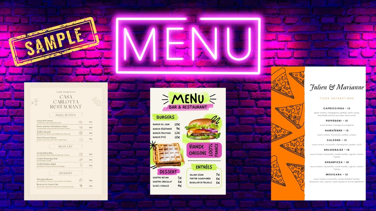 Je vais créer un menu professionnel pour votre restaurant, fast-food, pizzeria ou snack