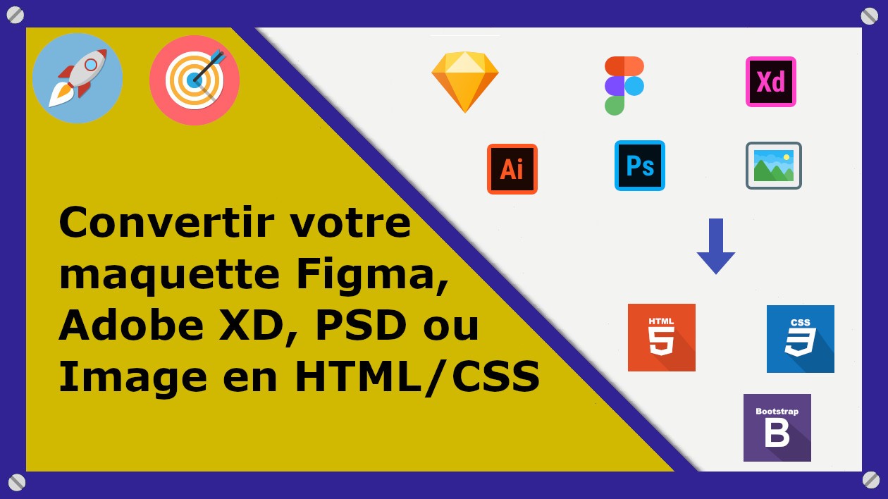 Je vais convertir votre maquette Figma, Adobe XD, PSD ou image en HTML/CSS, en utilisant Bootstrap 5