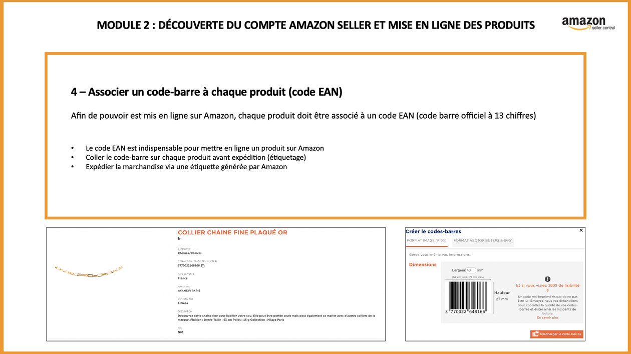 Je vais vous aider à attribuer un code EAN/GTIN à votre produit pour qu'il puisse se vendre sur Amazon