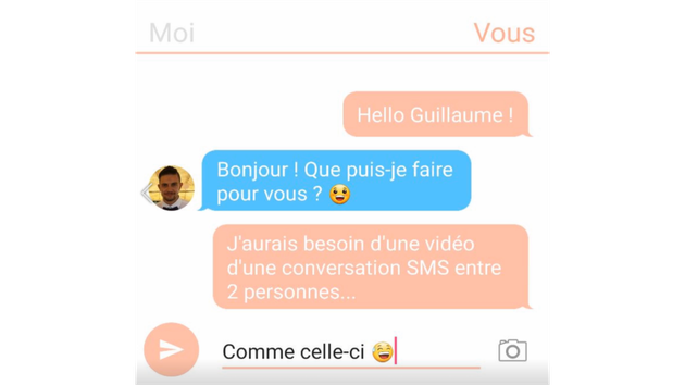 Je vais créer une conversation SMS / Texto animée et personnalisée en
