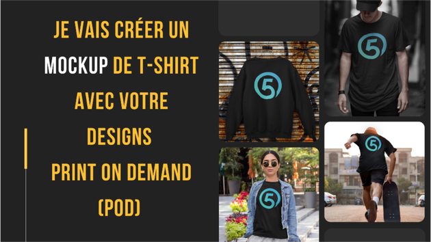 Je vais créer un mockup de t-shirt avec votre designs  Print On Demand (POD)