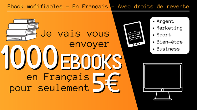 Je vais vous envoyer 1000 Ebooks en Français avec droits de revente