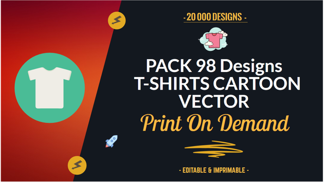Je vais livrer 98 Designs CARTOON VECTOR pour T-SHIRTS MODIFIABLE pour Print On Demand (PO