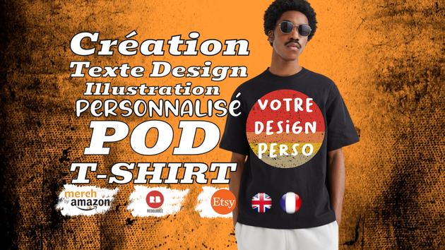 Je vais créer Votre Design Personnalisé avec Texte Illustration Anglais Français Pour T-shirt Plateforme POD
