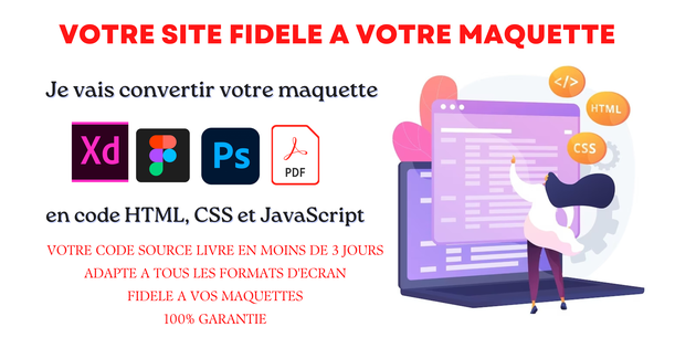 Je vais convertir votre maquette PSD, XD, FIGMA, PDF en code HTML / CSS ...