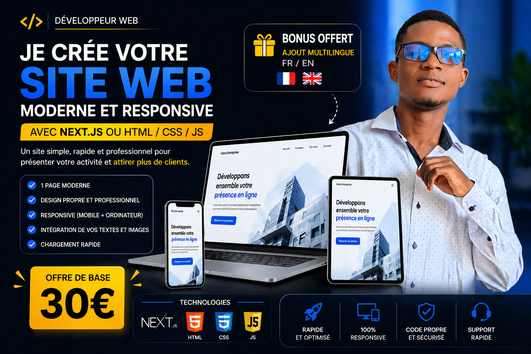 Je vais créer votre site web moderne et responsive avec Next.js/HTML ...