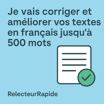 Je vais corriger et améliorer vos textes en français jusquà 500 mots ...