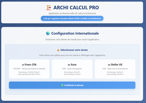 Je vais te fournir ARCHI CALCUL PRO en HTML, l'App hors ligne qui ...